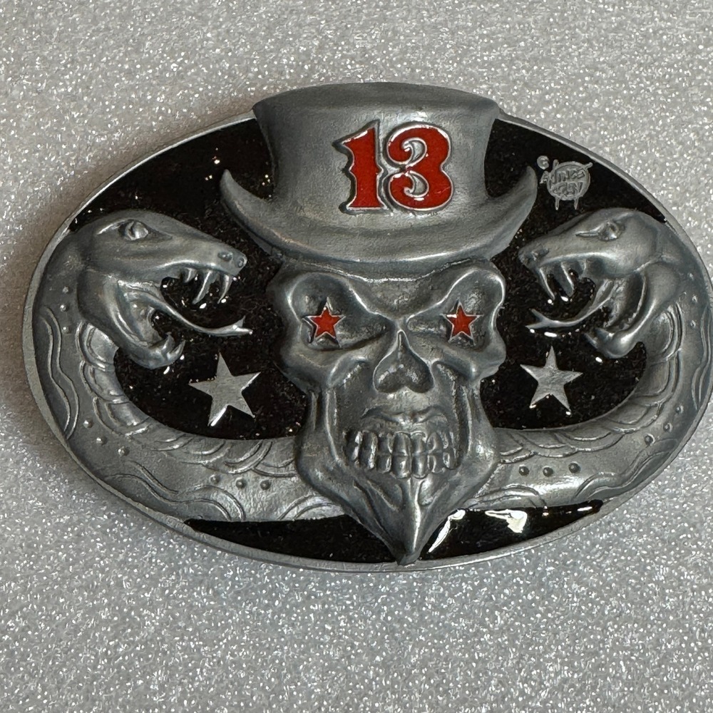 Vince Ray Skull Snakes Top Hat 13 Belt Buckle Metal